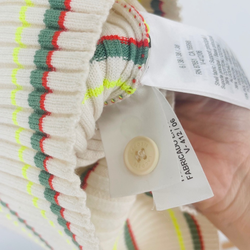 Lacoste Made in France Striped Ribbed Knit Polo Dress Cream Green Red Size 38 - Picture 6 of 13